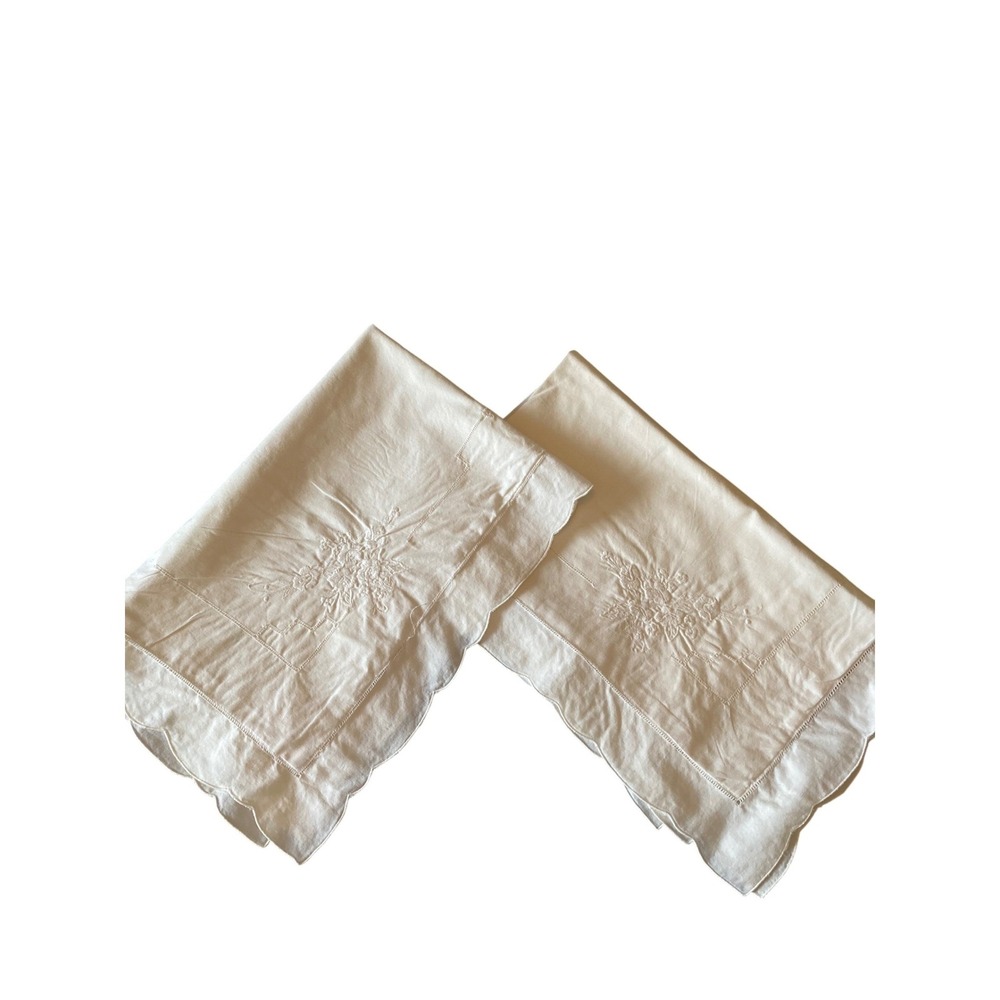 Set of 2 White 30x20" Pillow Covers Embroidery Cottagecore Shabby Chic‎